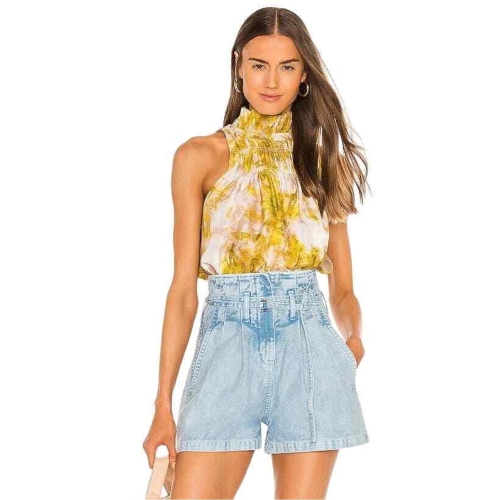 Joie Women's Fern Sleeveless Top in Summer Porcelain Print Yellow White Large